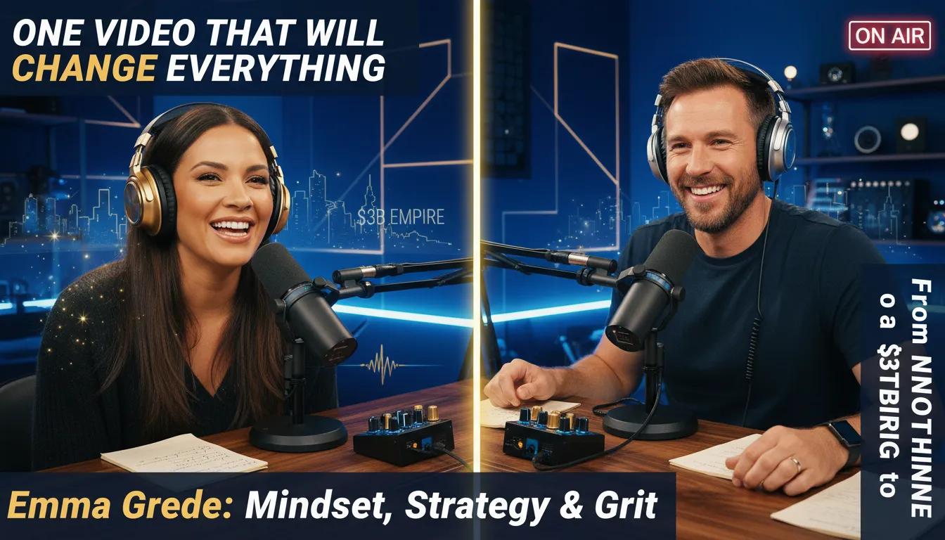 Preview - Inspiring Podcast Thumbnail with Emma Grede and Host in Vibrant Studio