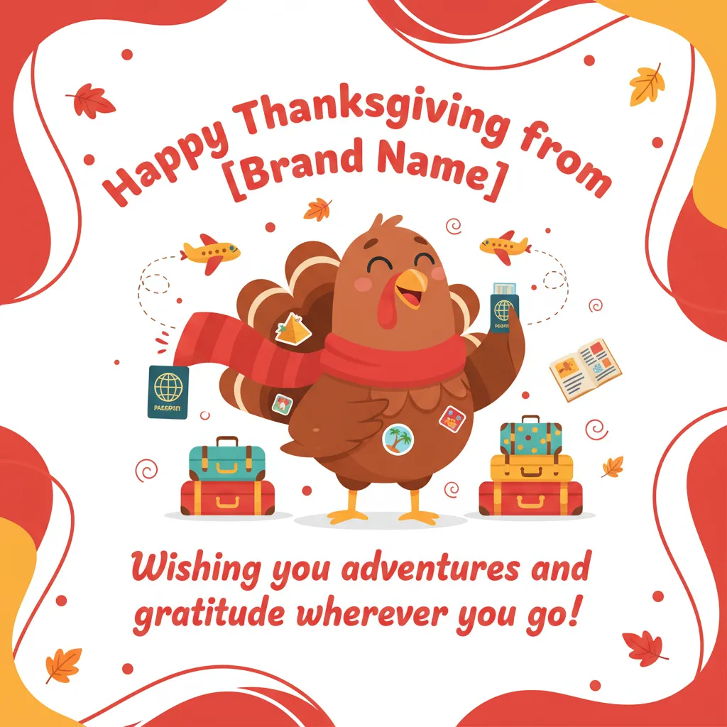Preview - Joyful Thanksgiving Travel Instagram Ad with Playful Cartoon Turkey