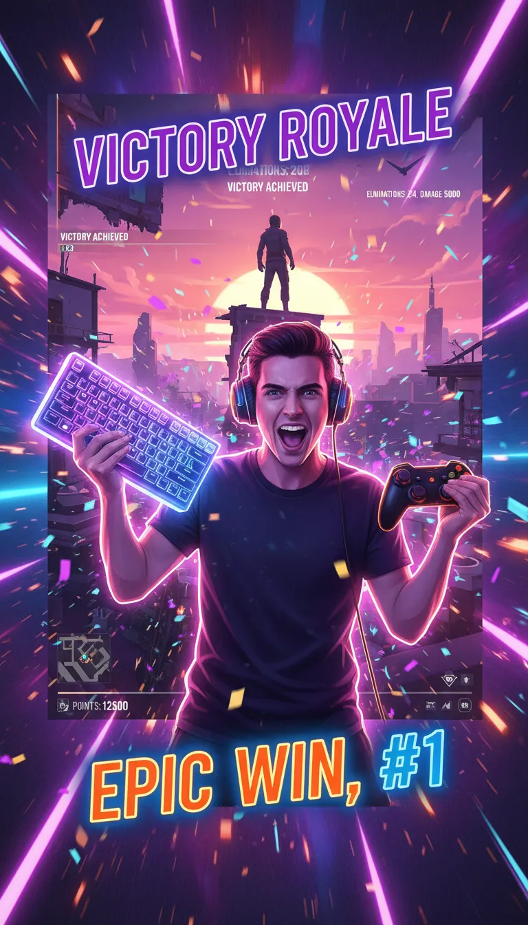 Epic Gaming Victory Thumbnail with Neon Energy and Streamer Highlight ...